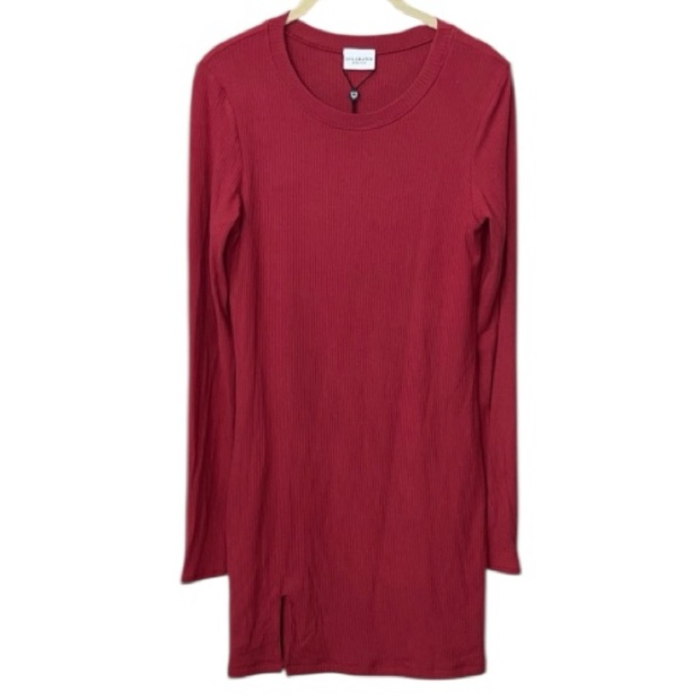 Stillwater Wide Rib Long Sleeve Colette Dress Size M In Magenta Red